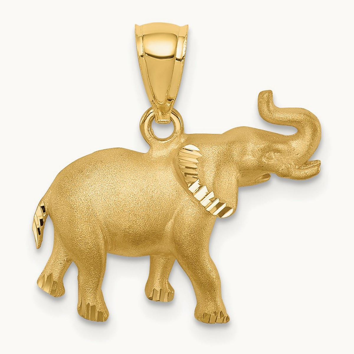 Brushed Diamond-cut Elephant Pendant, 14K