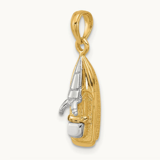 w/Rhodium 3-D Wave Runner W/ Moveable Seat Charm, 14K