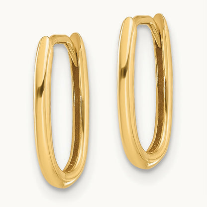 Polished Oval Hinged Hoop Earrings — 14K Yellow Gold, 9.25mm