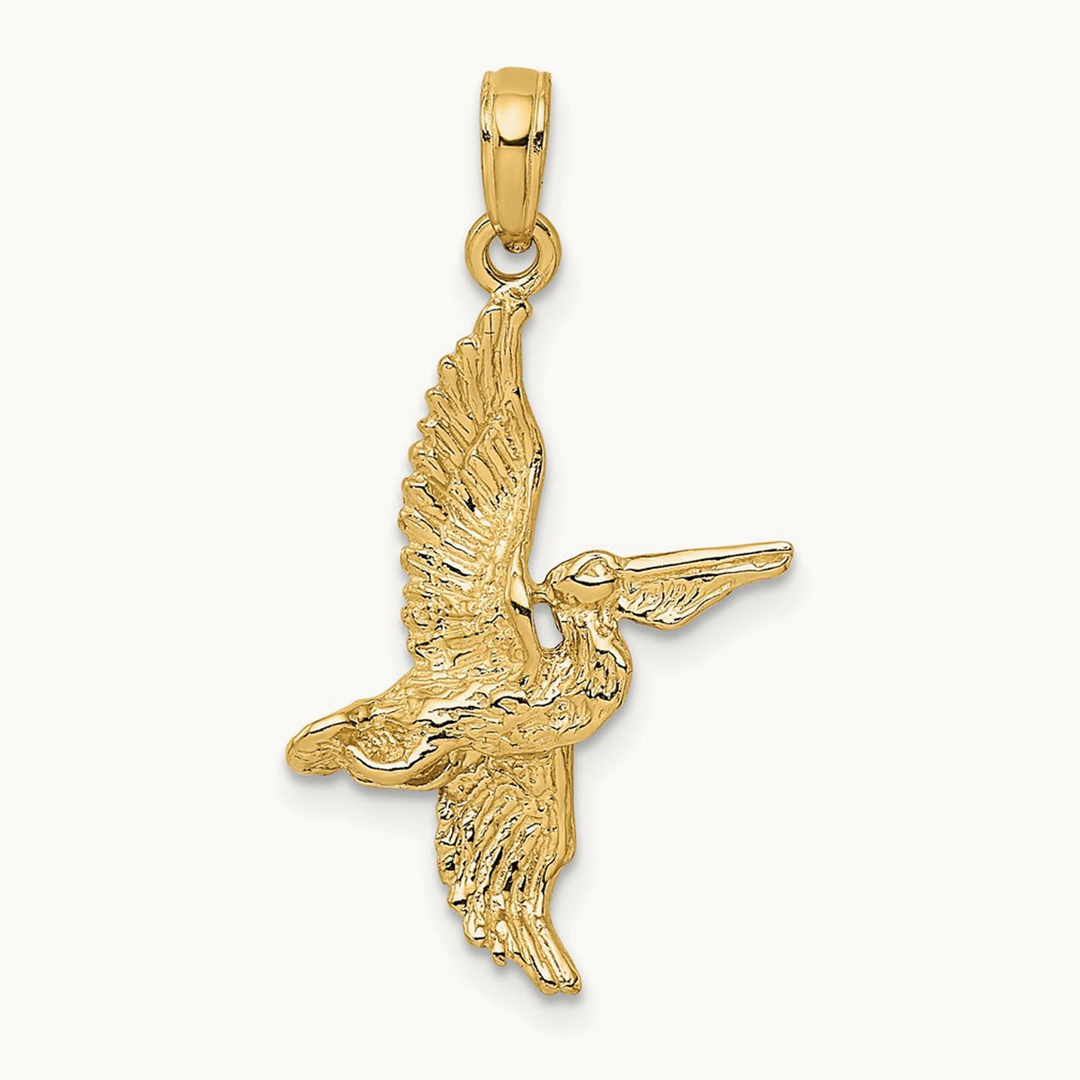 3-D Pelican Flying Charm — 14K Yellow Gold, 27mm