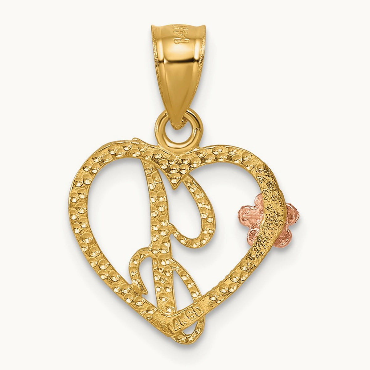 Heart Initial Pendant — 14K Two-Tone Gold, J