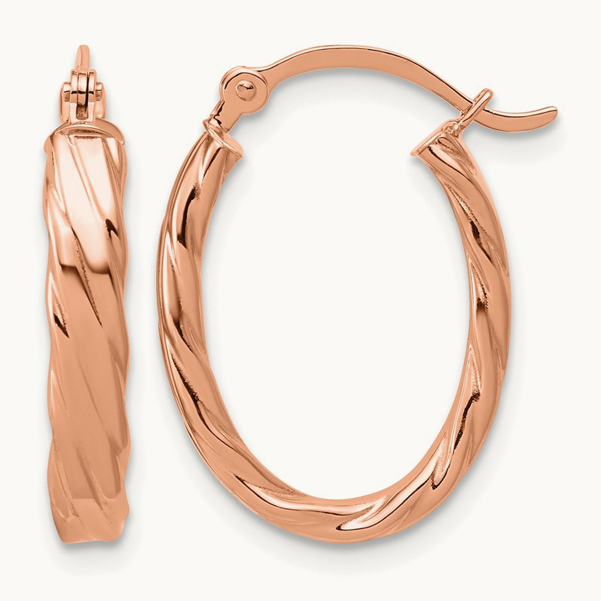 Patterned Oval Hoop Earrings — 14K Rose Gold