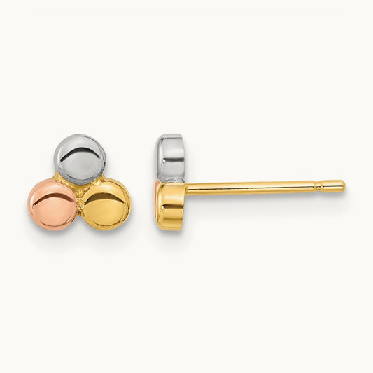 Tri-color Circle Post Earrings, 14K