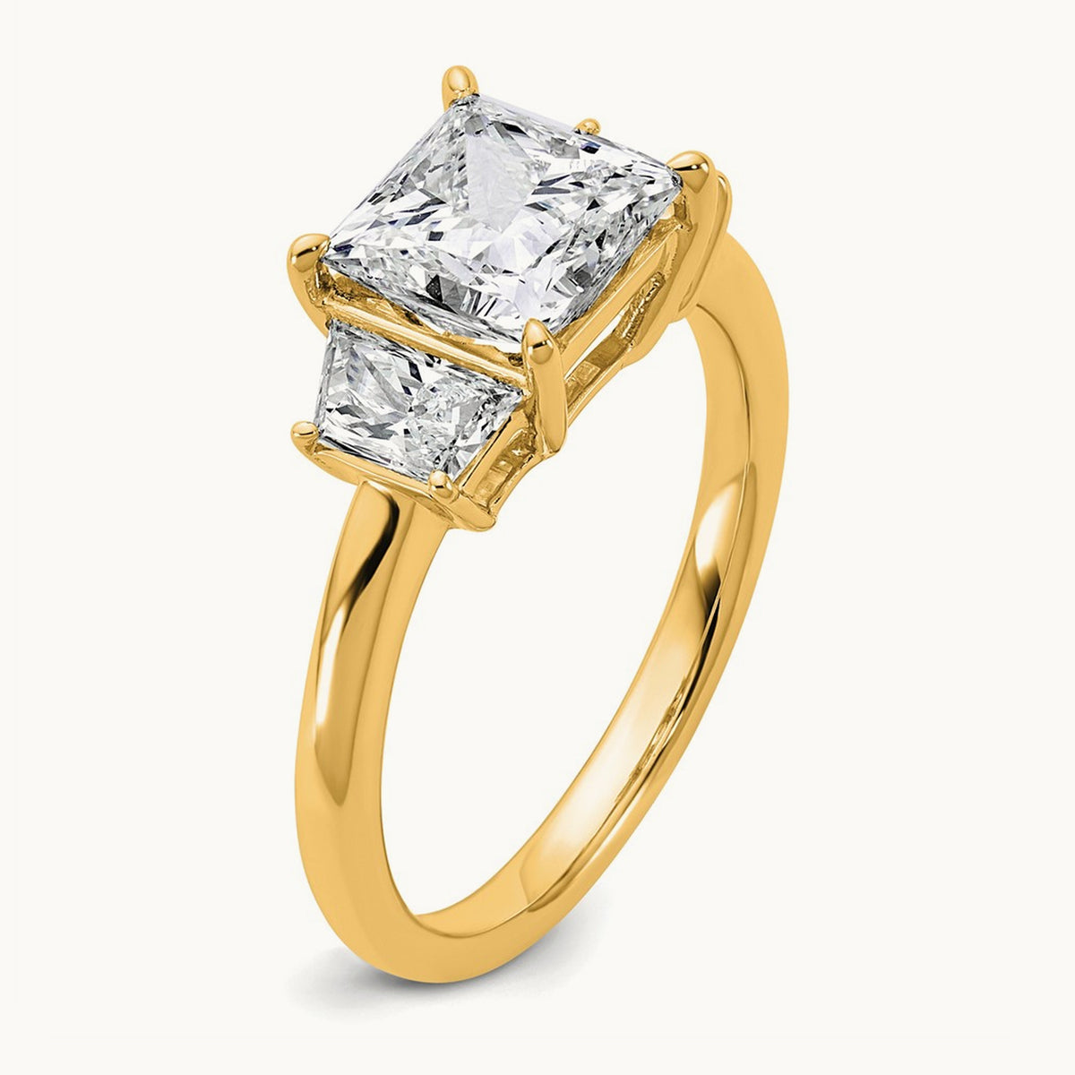 Princess & Trapezoid Engagement Ring — 14K Yellow Gold, 2 3/4 ct, 7