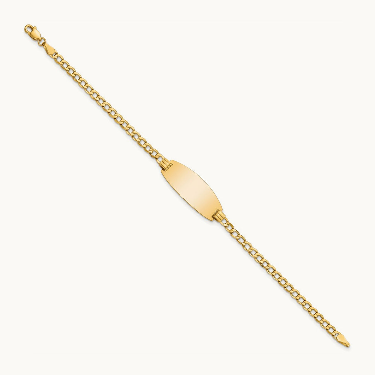 Semi-Solid Oval Curb ID Bracelet — 14K Yellow Gold