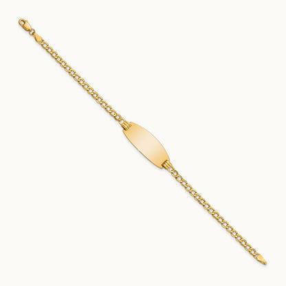 Semi-Solid Oval Curb ID Bracelet — 14K Yellow Gold