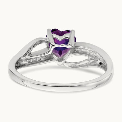 Amethyst and Diamond Heart Ring, 0.03 ct tw — 14K White Gold