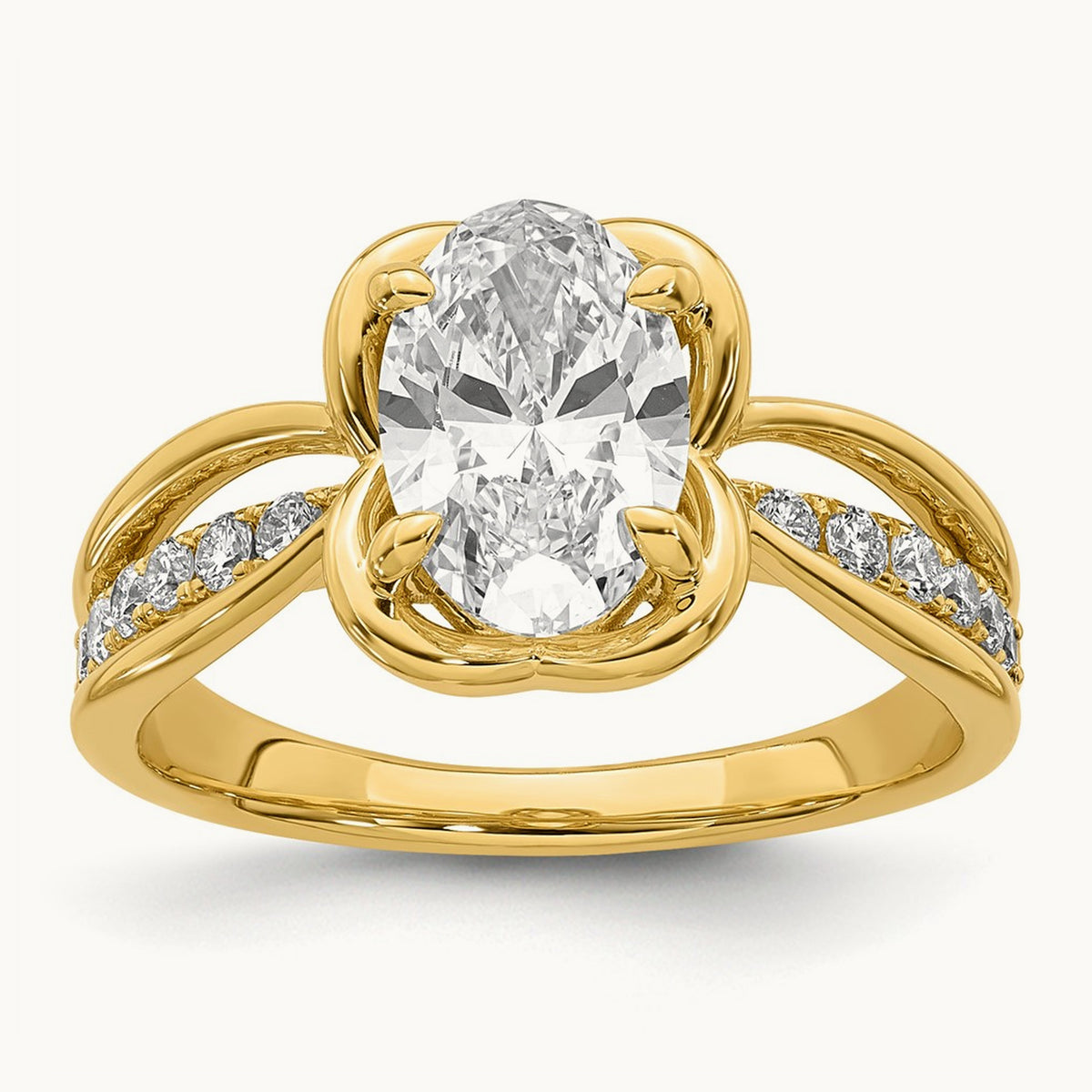Certified Oval Center Lab Grown Diamond VS+ F+ Ring, 14K Yellow Gold