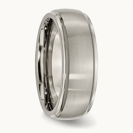 Brushed Center Ridged Edge Band, 8mm, Titanium
