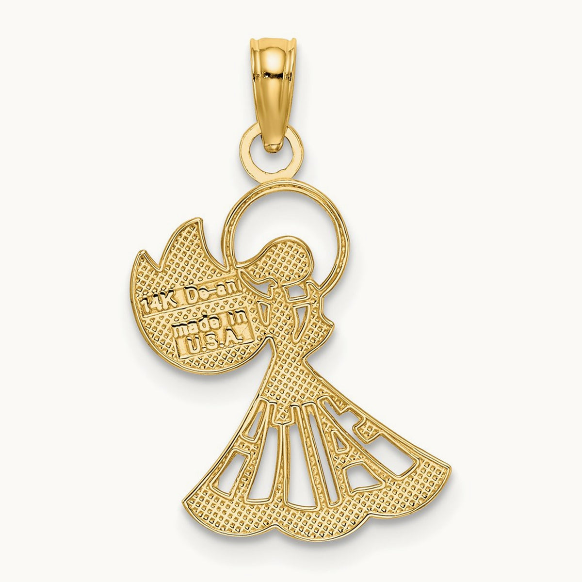 w/Rhodium Polished and Textured Angel W/ Faith Charm, 14K