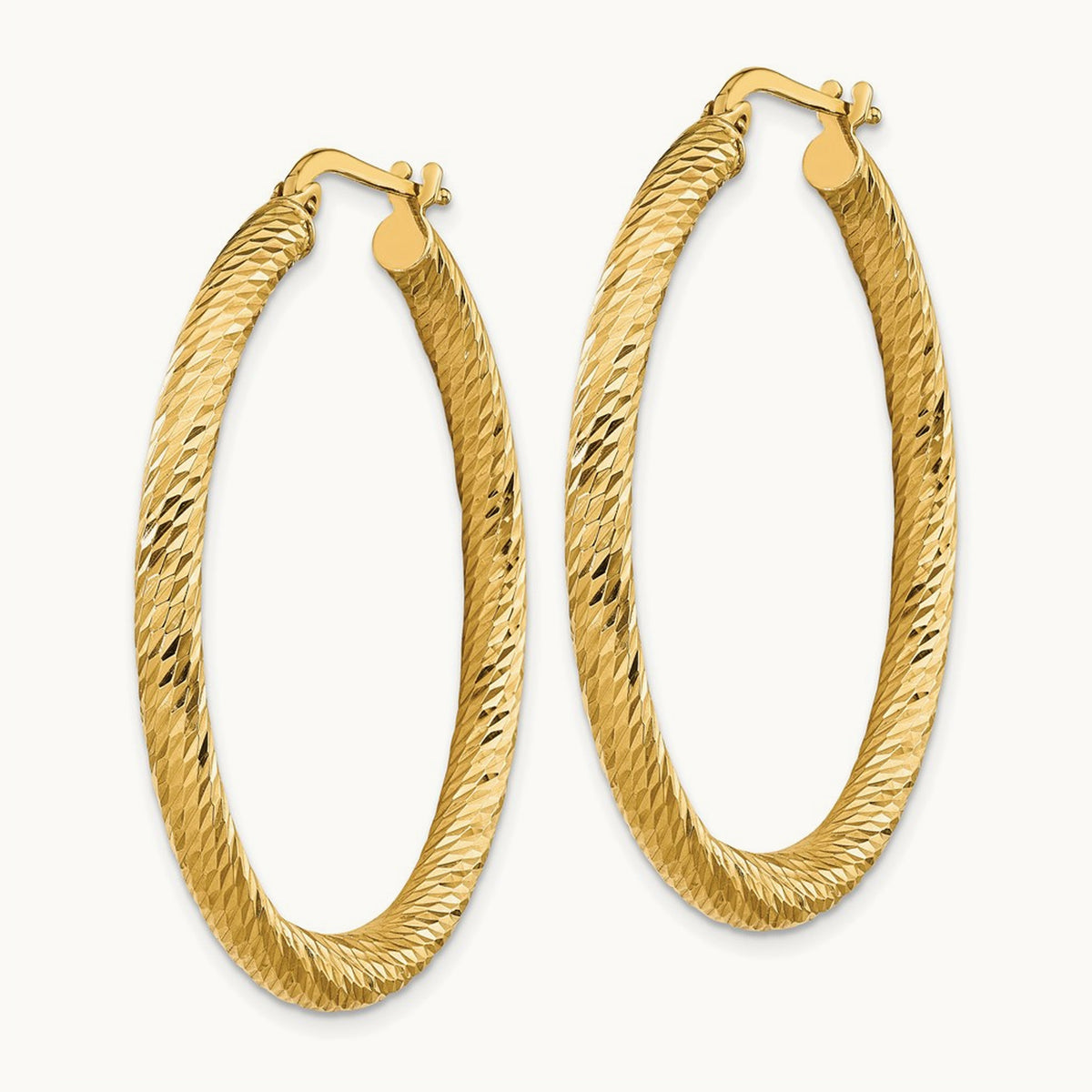 Polished Diamond-cut Round Hoop Earrings — 14K Yellow Gold
