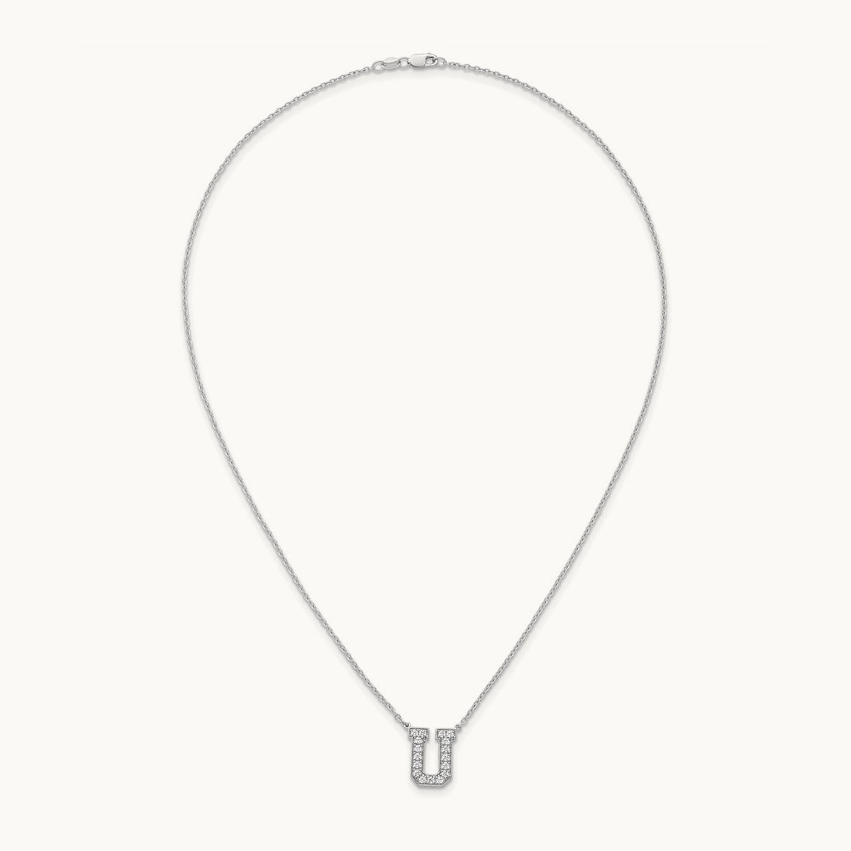 Initial Necklace — 14K White Gold, U, 3/8 ct