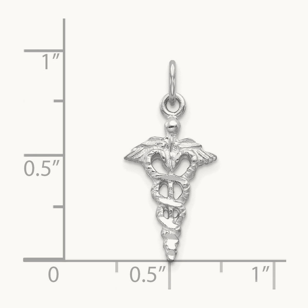 3-D Caduceus Charm, 14K White Gold