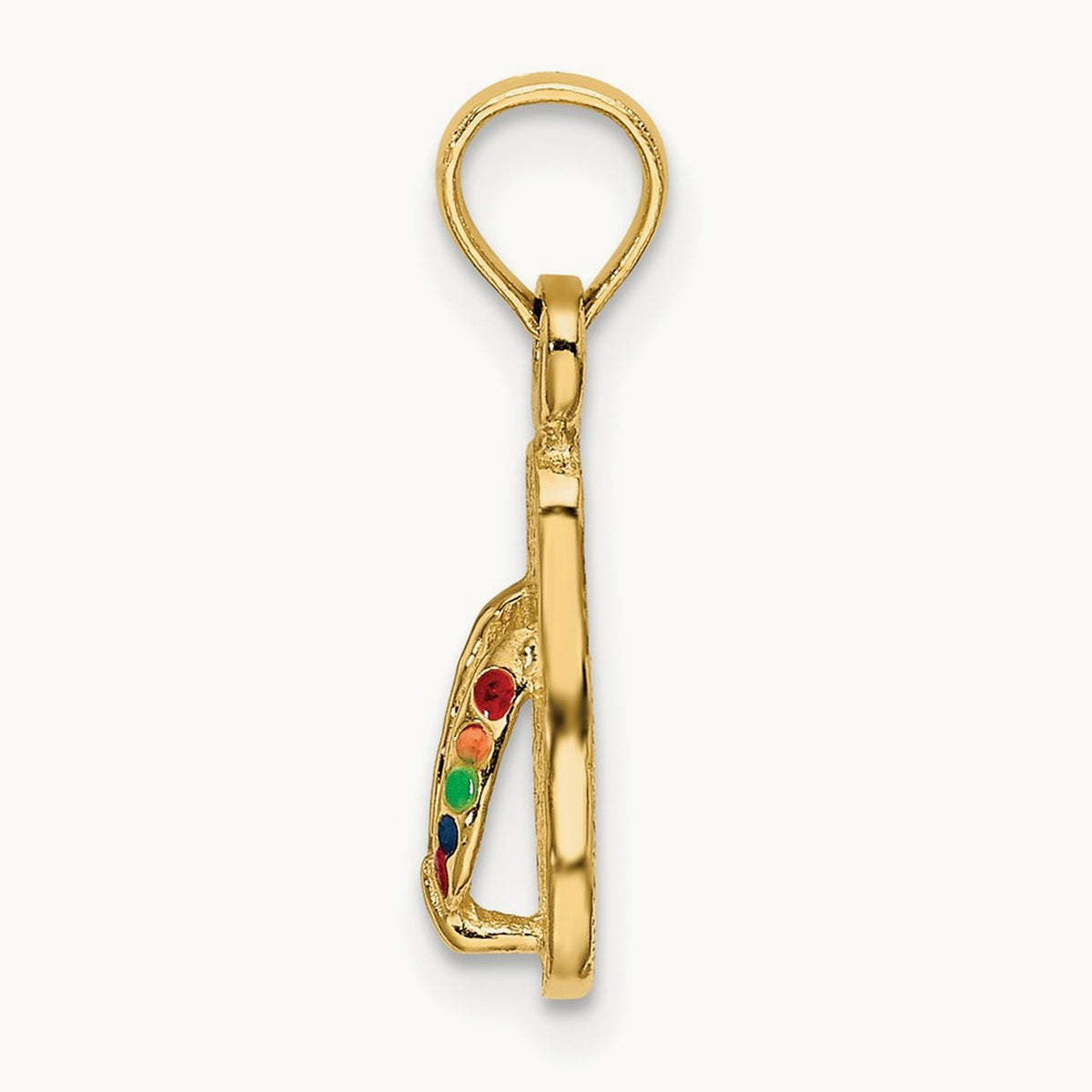 3D W/ Multi-Color Enamel Single Flip-Flop Charm, 14K