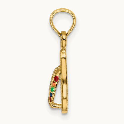 3D W/ Multi-Color Enamel Single Flip-Flop Charm, 14K