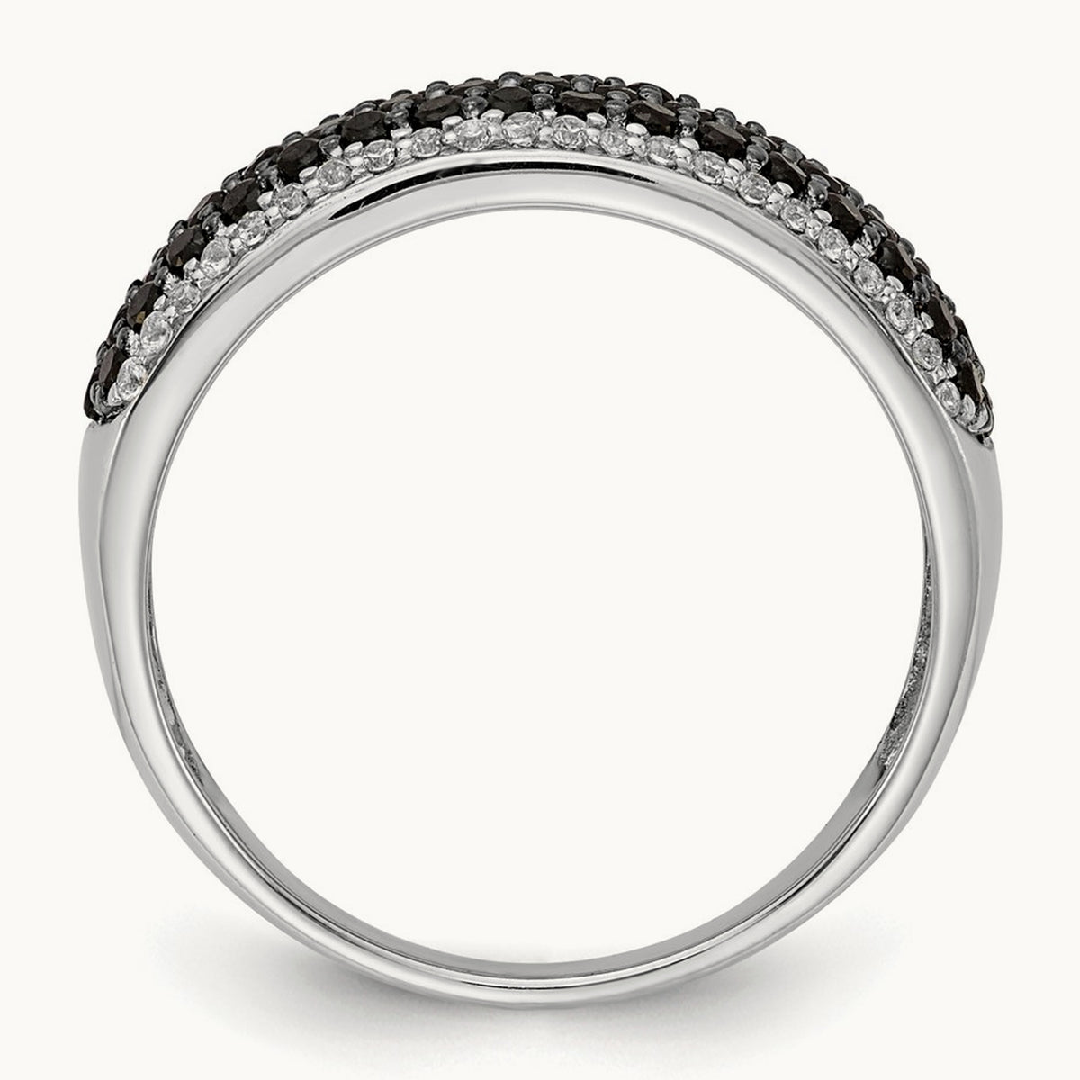 White and Black Diamond Band Ring, 14K White Gold