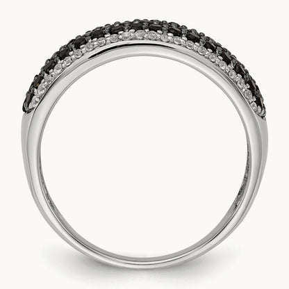 White and Black Diamond Band Ring, 14K White Gold