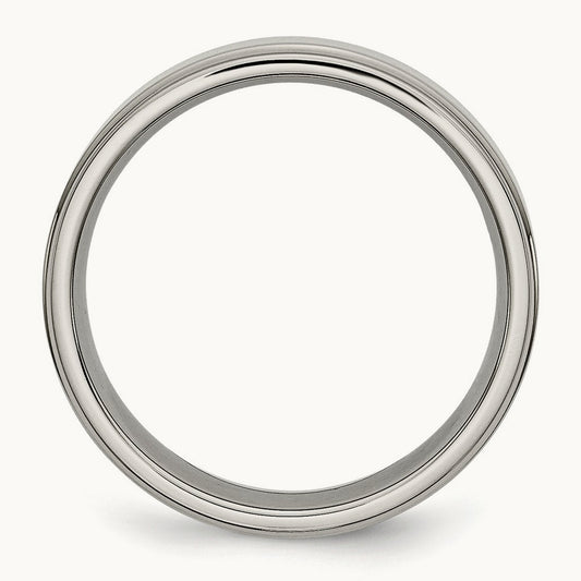 Polished Ridged Edge Band, 6mm, Titanium
