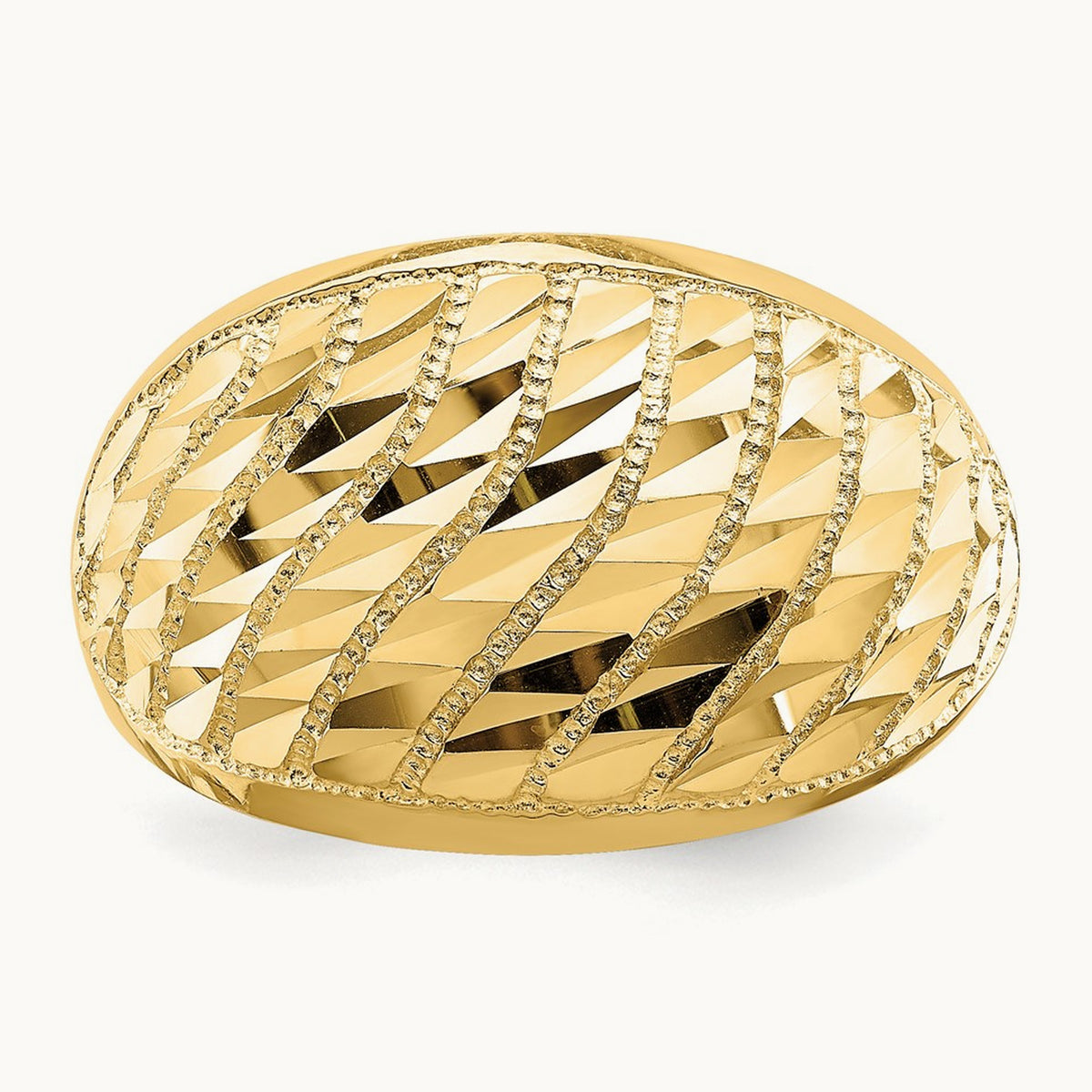 Diamond-cut Lattice Pattern Dome Ring, 14K