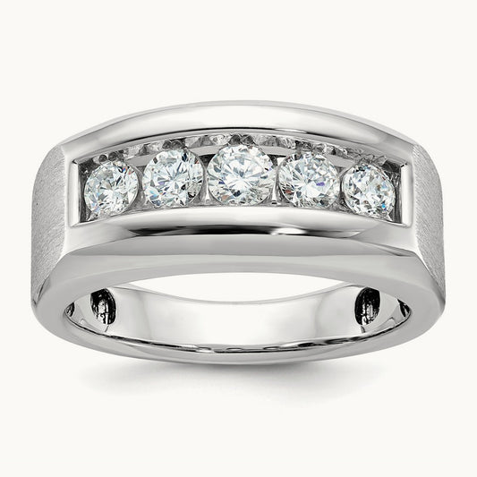 IBGoodman Men's Polished & Satin 5-Stone Diamond Ring, 14K White Gold