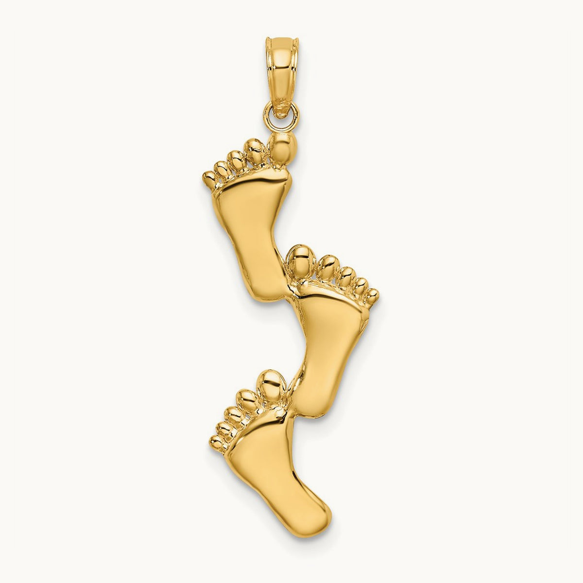 Polished Triple Vertical Feet Charm, 14K