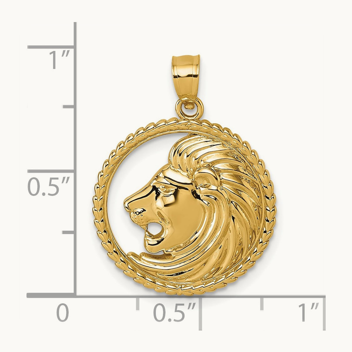Polished Lion with Mane Circle Pendant, 14K