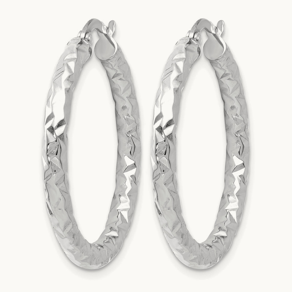 ForeverLite Polished and Textured Hoop Earrings — Leslie's — 14K White Gold, 30mm