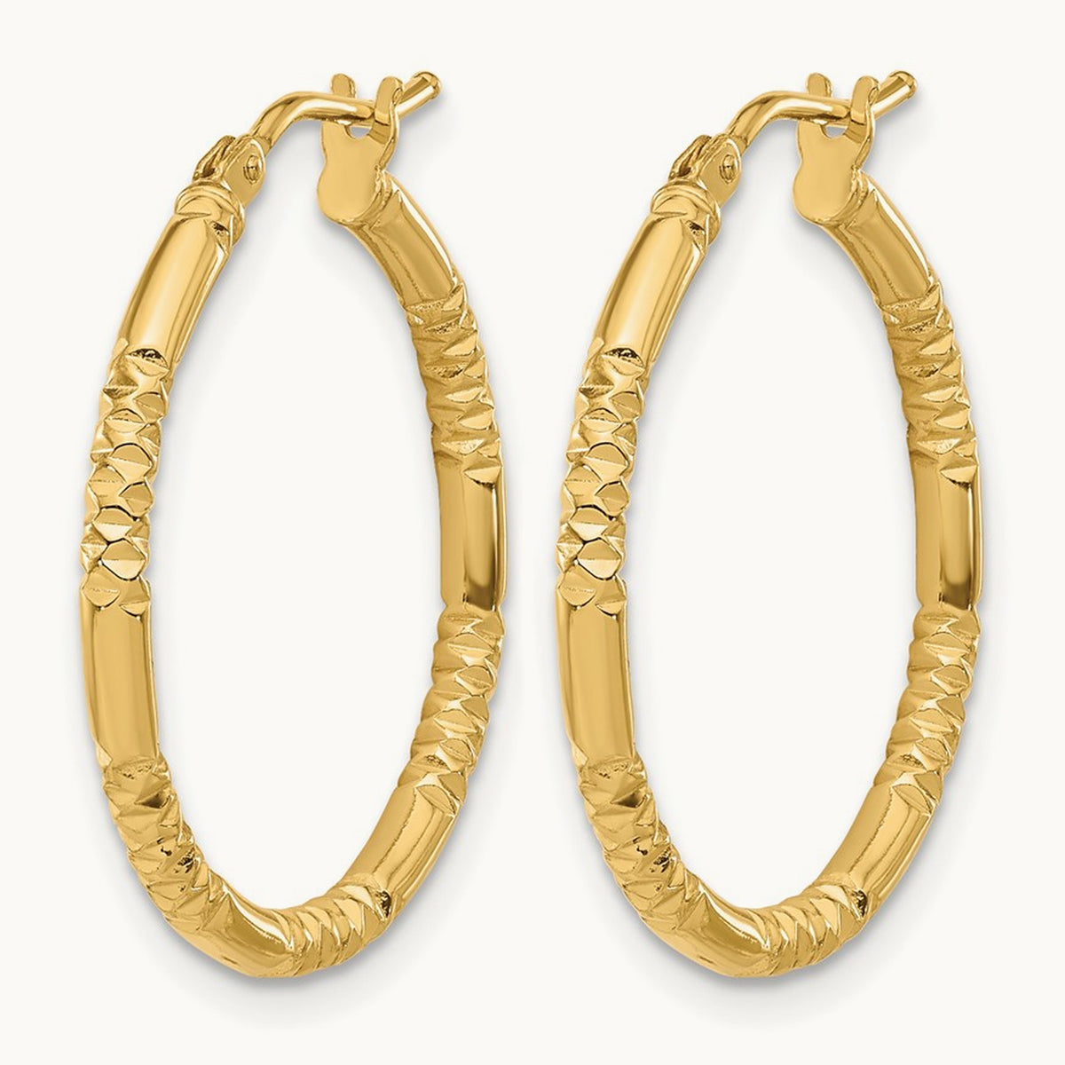Polished and Textured Hoop Earrings, 14K — Leslie's