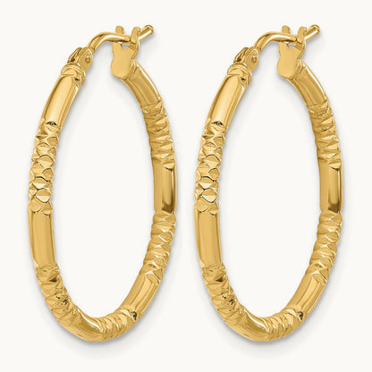 Polished and Textured Hoop Earrings, 14K — Leslie's