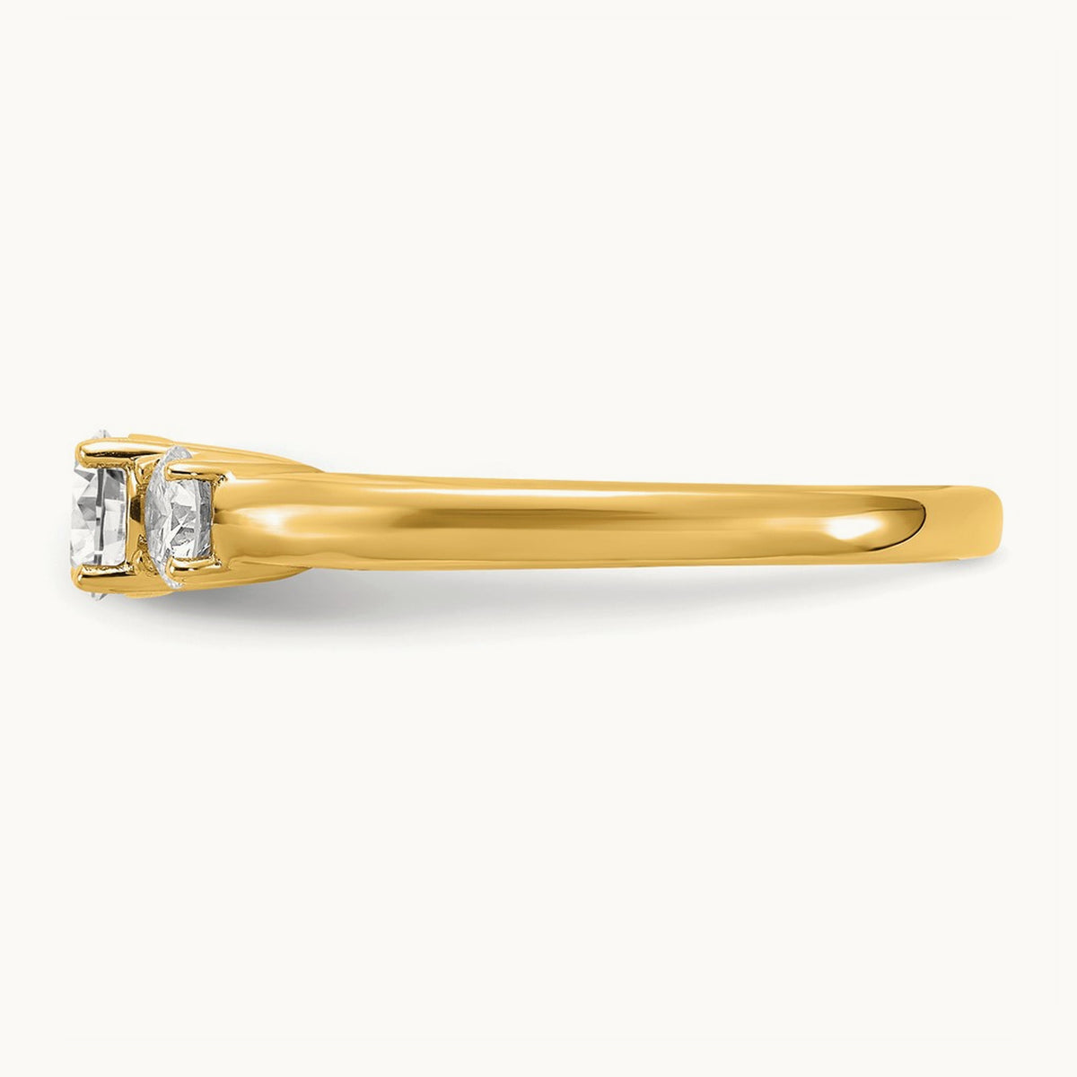 Round Prong-Set 3 Stone Engagement Ring — 14K Yellow Gold, 3/4 ct, 7