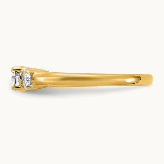 Round Prong-Set 3 Stone Engagement Ring — 14K Yellow Gold, 3/4 ct, 7