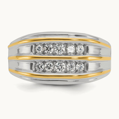 IBGoodman Men's Polished 2-Row Diamond Ring, 14K Two-tone
