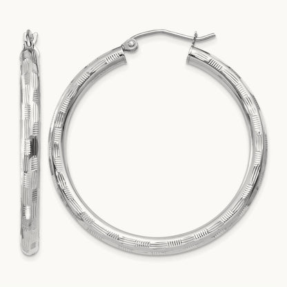 Diamond-cut Hoop Earrings, 14K White Gold