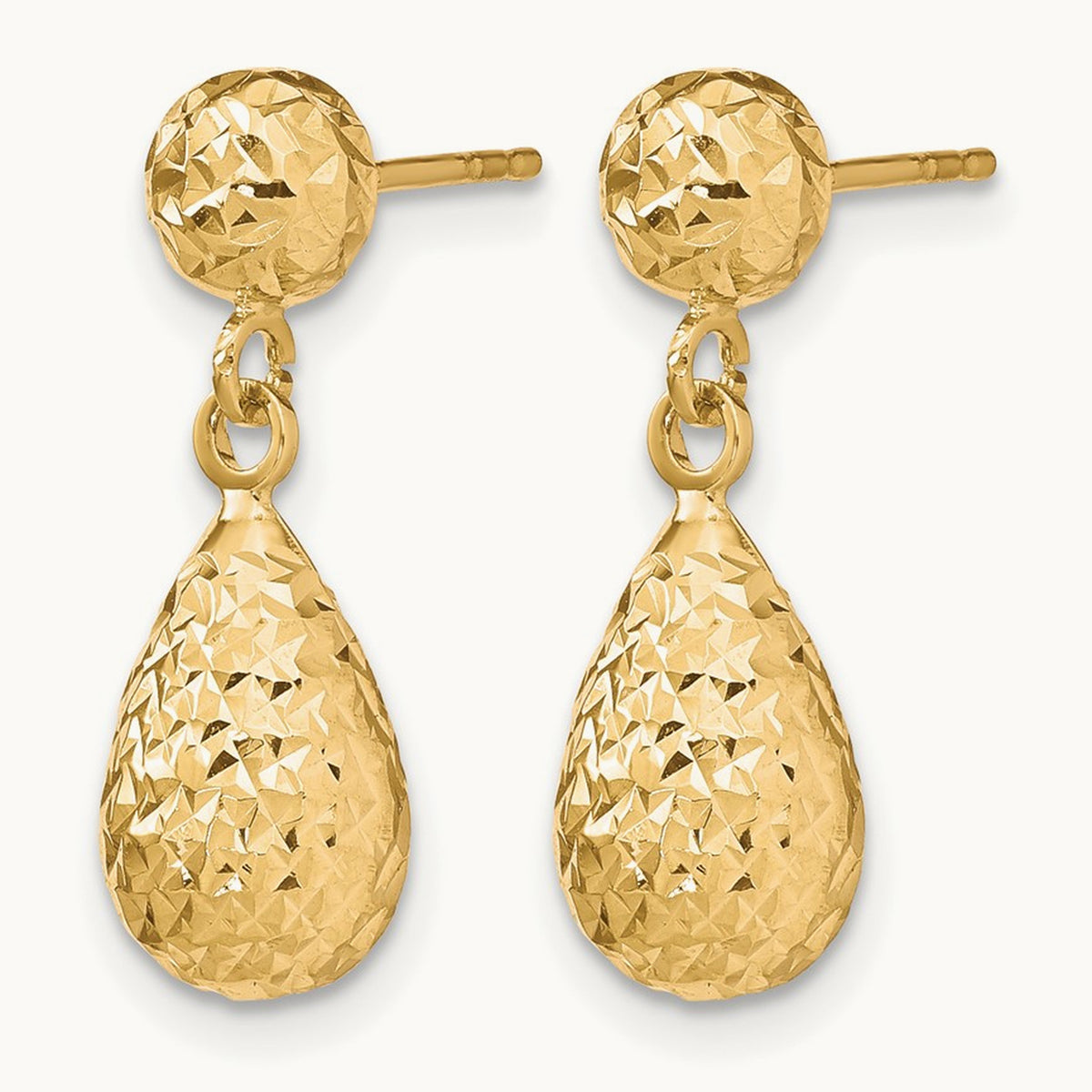 Diamond-cut Post Dangle Earrings — 10K Yellow Gold
