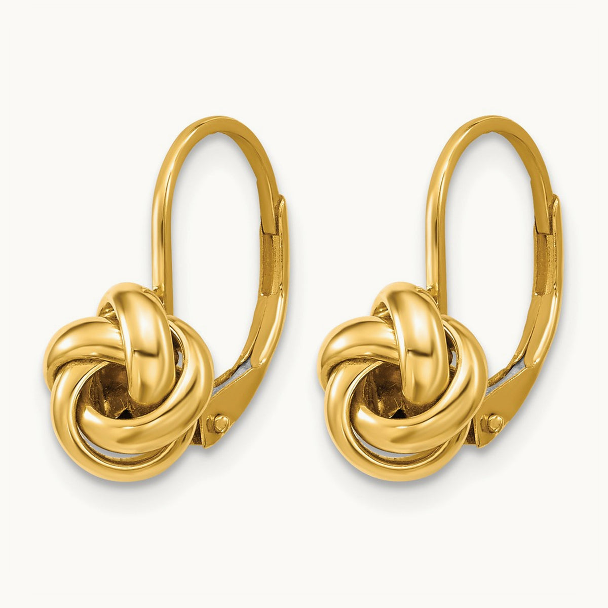 Polished Love Knot Leverback Earrings — 14K Yellow Gold