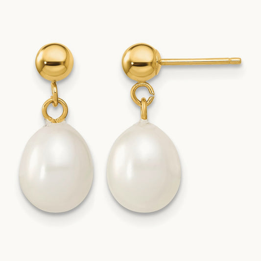 7- Rice FW Cultured Pearl 18 in. Necklace & Post Earring Set, 8mm, 14K