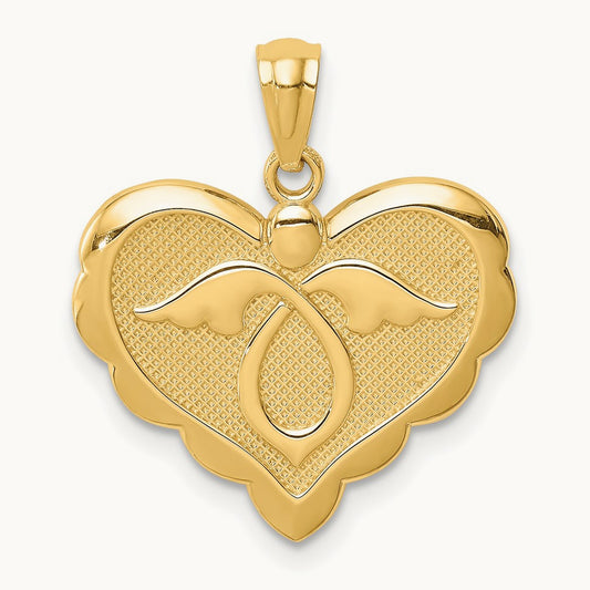 Angel in Heart Pendant, 14K Yellow Gold