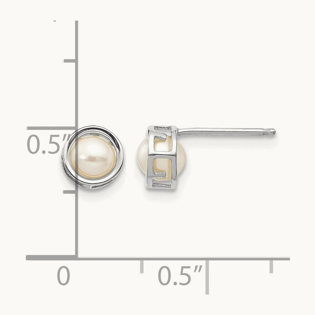 Bezel Freshwater Cultured Pearl Stud Earrings — 14K White Gold, 5mm