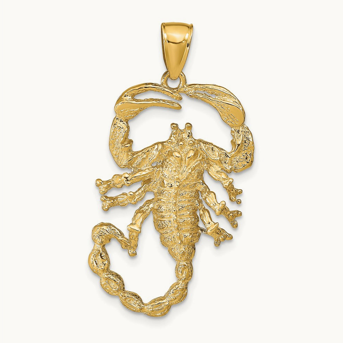 Solid Polished Open-Backed Scorpion Pendant — 14K Yellow Gold, 39mm