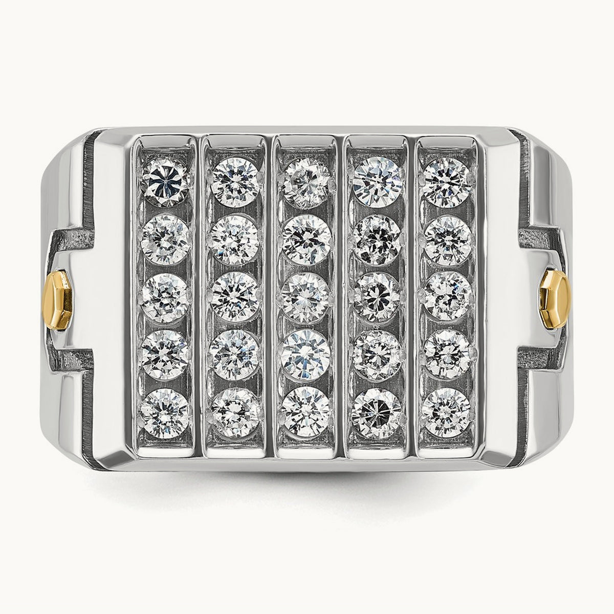 14ktt w/ Blk RH IBGoodman Men's Grooved 5-Row Cluster AA Dia Ring