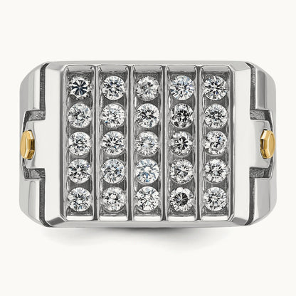 14ktt w/ Blk RH IBGoodman Men's Grooved 5-Row Cluster AA Dia Ring