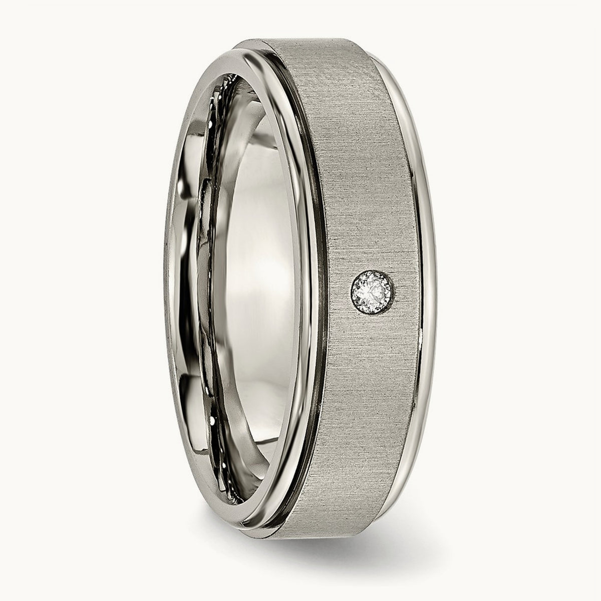 Brushed/Polished .05ct Diamond Rounded Edge Band, 7mm, Titanium