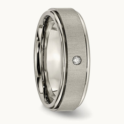 Brushed/Polished .05ct Diamond Rounded Edge Band, 7mm, Titanium