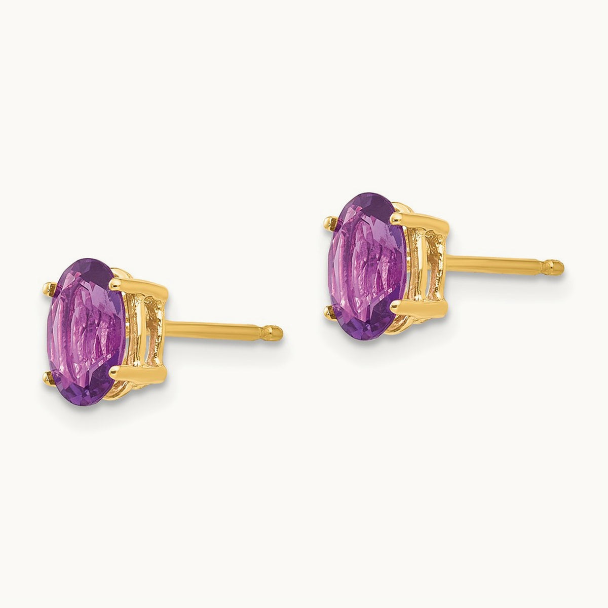 7x5mm Oval Amethyst Earrings, 14K