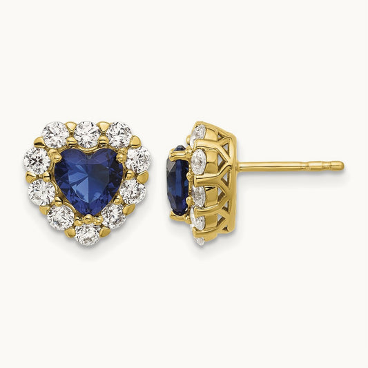 Created. Sapphire Halo Heart Post Earrings, 1.25 ct tw Lab-Grown Diamond