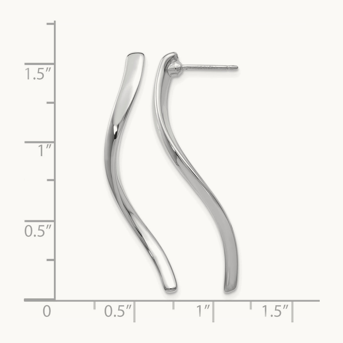 Long Curled Post Earrings — 14K White Gold
