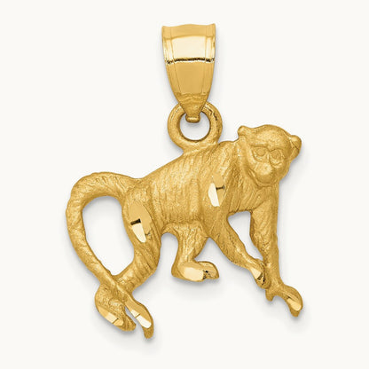 Diamond-cut Monkey Pendant, 14K