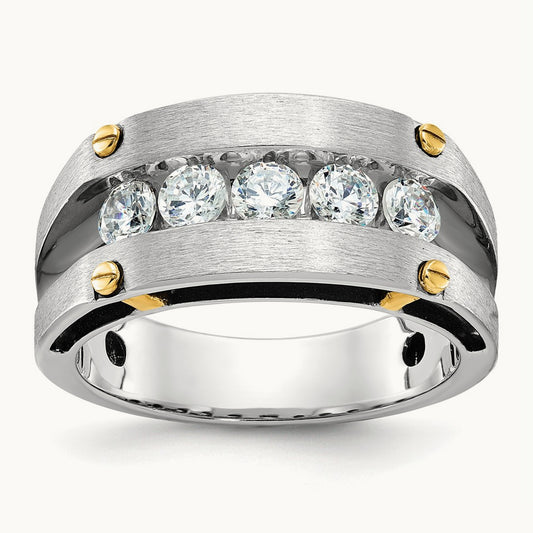 With Blk RH 5 Stone Men's Ring, 1.00 ct tw Lab-Grown Diamond