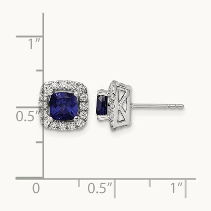 Sept Birthstone Created Sapphire Post Earrings, 0.50 ct tw Lab-Grown Diamond