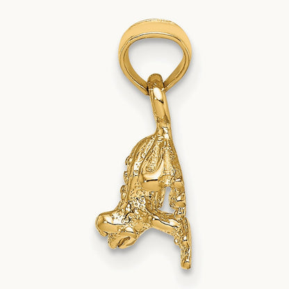 3-D Textured Mini Frog Facing Down Charm, 14K